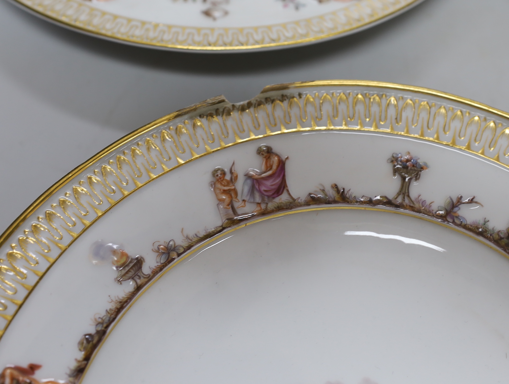 A set of six Meissen Capo di Monte style plates, 19th century